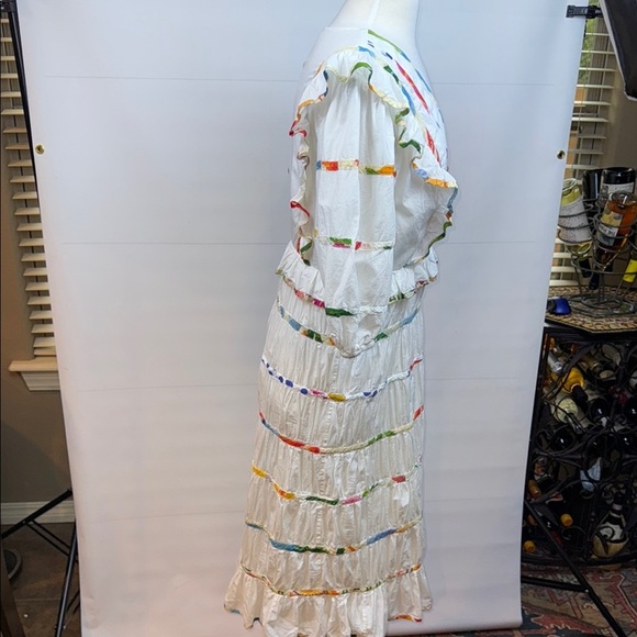 FARM Rio White Ruffled Dress with Colorful Trim, Large - Like New - Picture 6 of 13